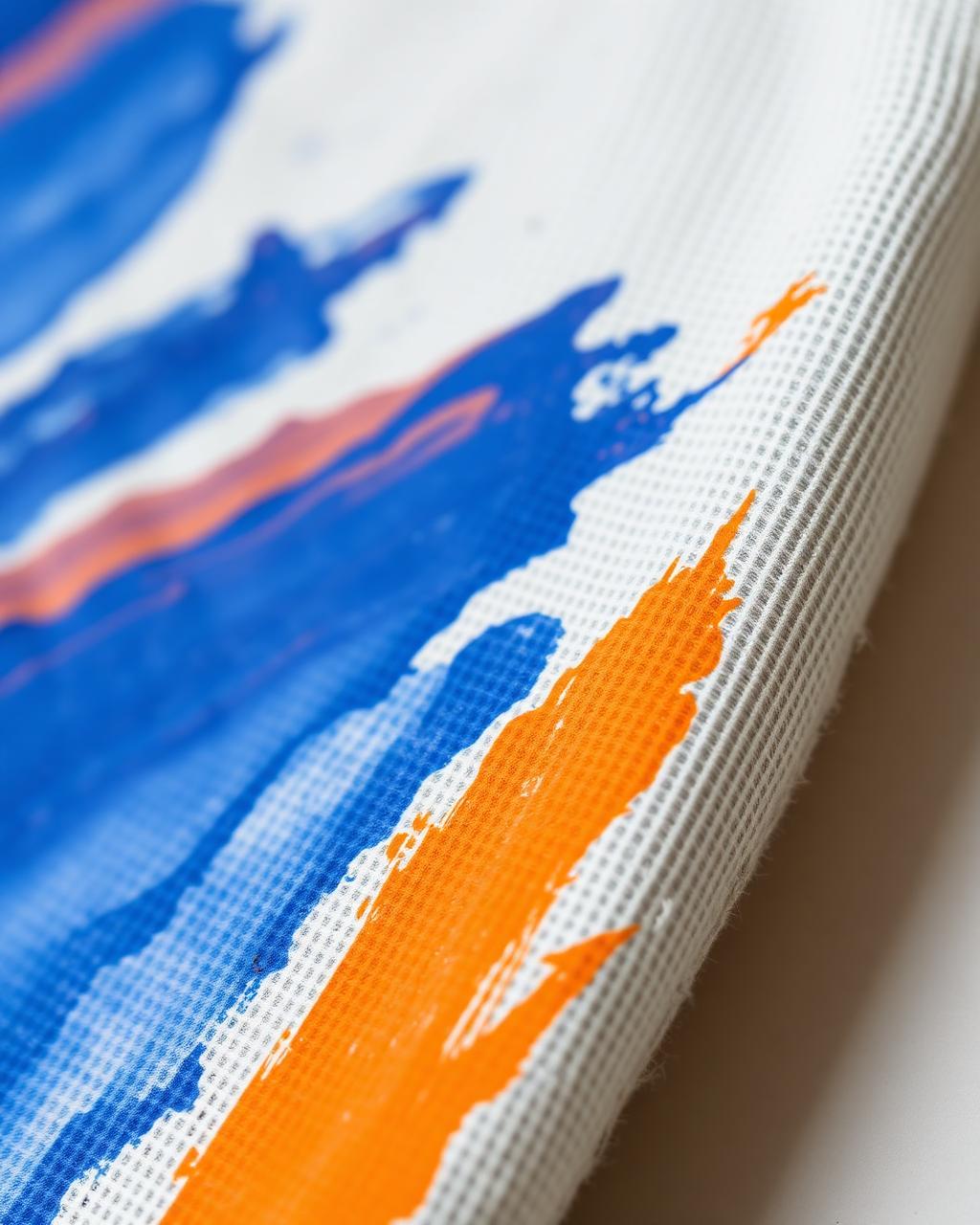 Vibrant paint strokes on raw cotton fabric in studio light